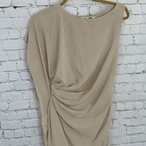 Midi Tan Ruched style dress on side fitted!
